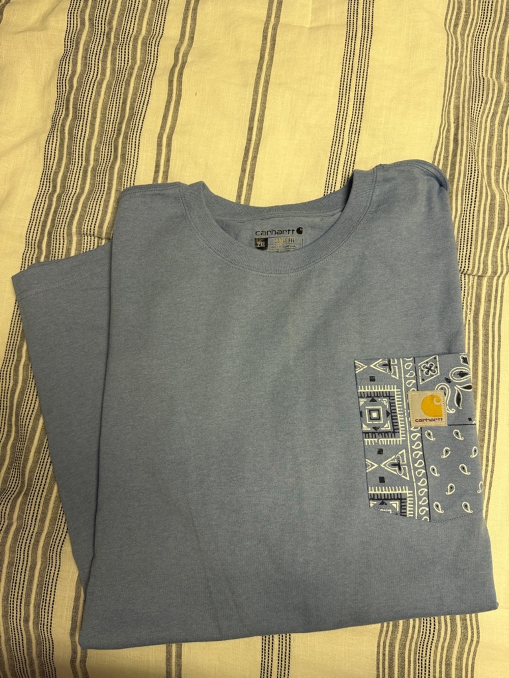 Carhartt Light Blue Short-Sleeve Pocket Tee with Patterned Trim